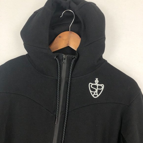 SP Aesthetics Men's Size Small Black Two-Way Full Zip Long Sleeve Hooded Jacket - Picture 2 of 11